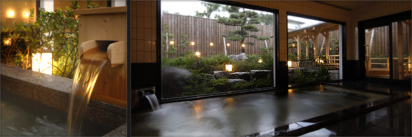 日本庭園を眺める、露天風呂のある温泉