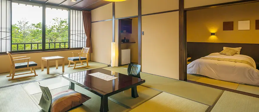 Japanese modern room with an open-air bath